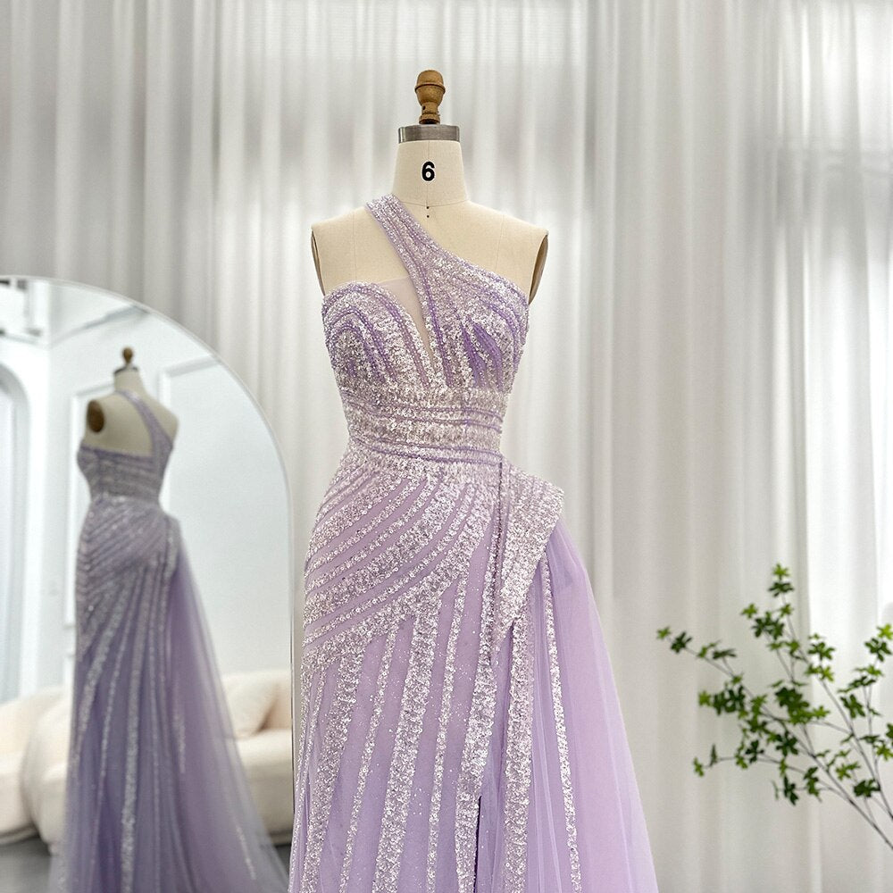 Luxury One Shoulder Mermaid Evening Dresses for Woman Wedding Party High Split Prom Formal Gowns - Image 11
