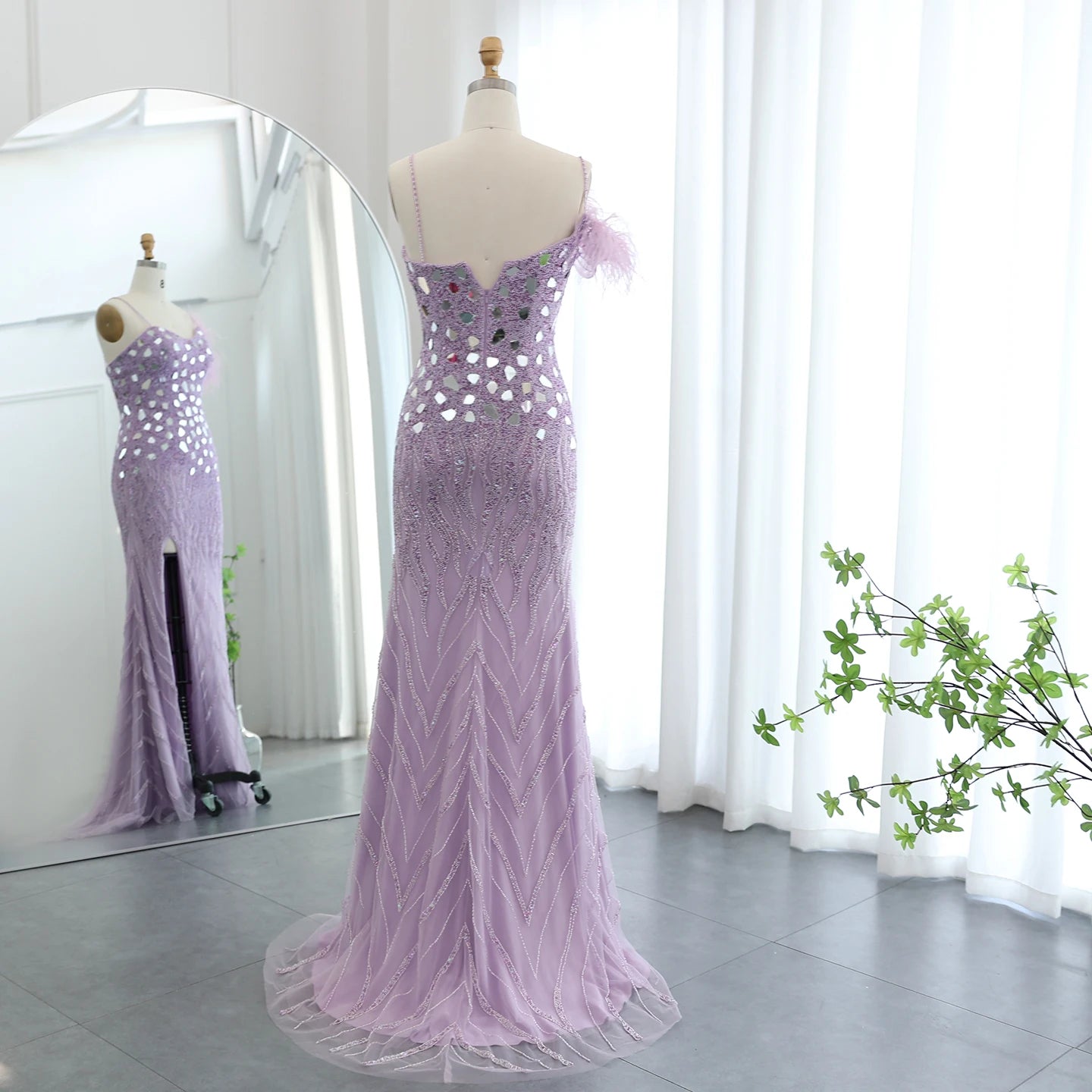 Luxury Beaded Feather Mermaid Silver Nude Evening Dress for Women Wedding Party Elegant Dubai Formal Prom Gown - Image 23