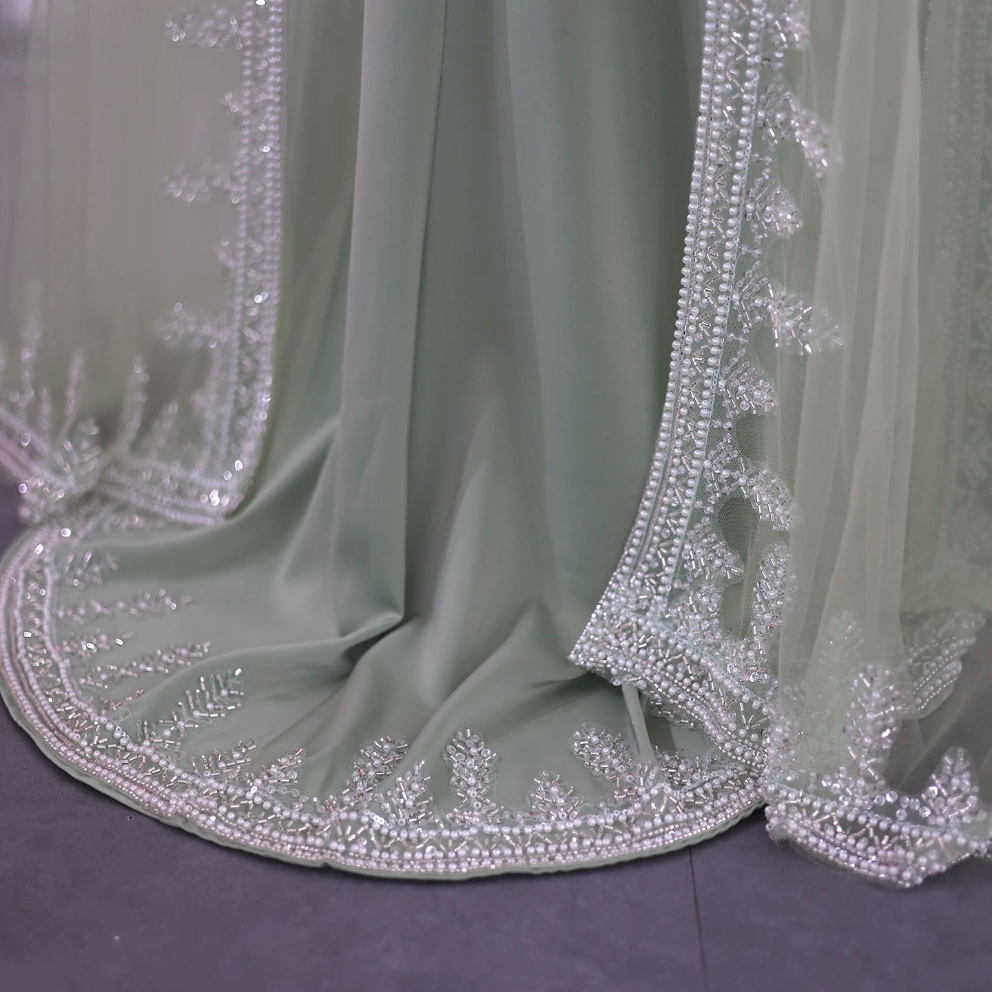 Luxury Blue Mermaid Evening Dresses with Cape Sleeves Sage Green Elegant Women Wedding Party Gowns - Image 14