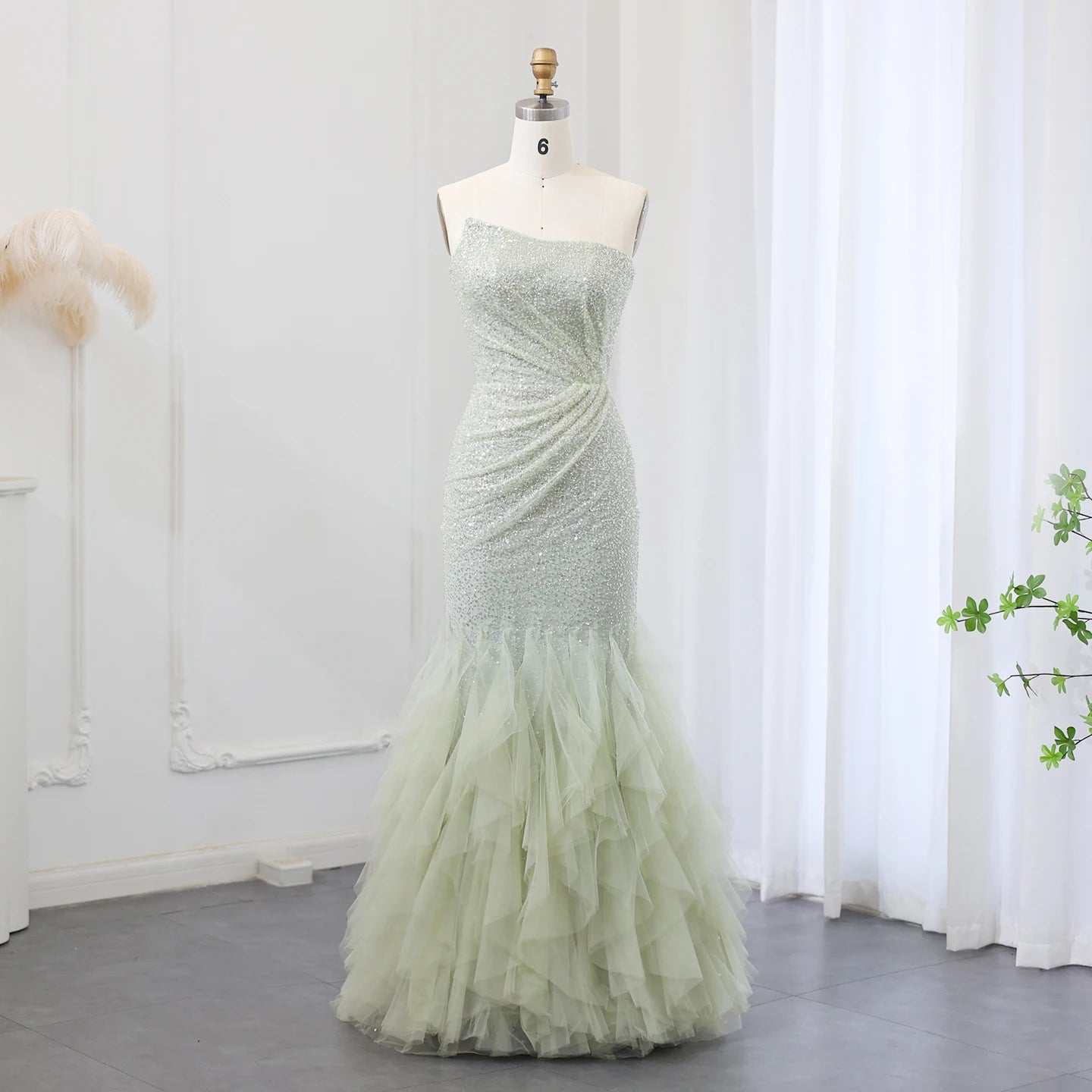 Sparkly Sage Green Sequined Mermaid Evening Dress for Women Wedding Party Long Dubai Arabic Formal Prom Gowns - Image 2