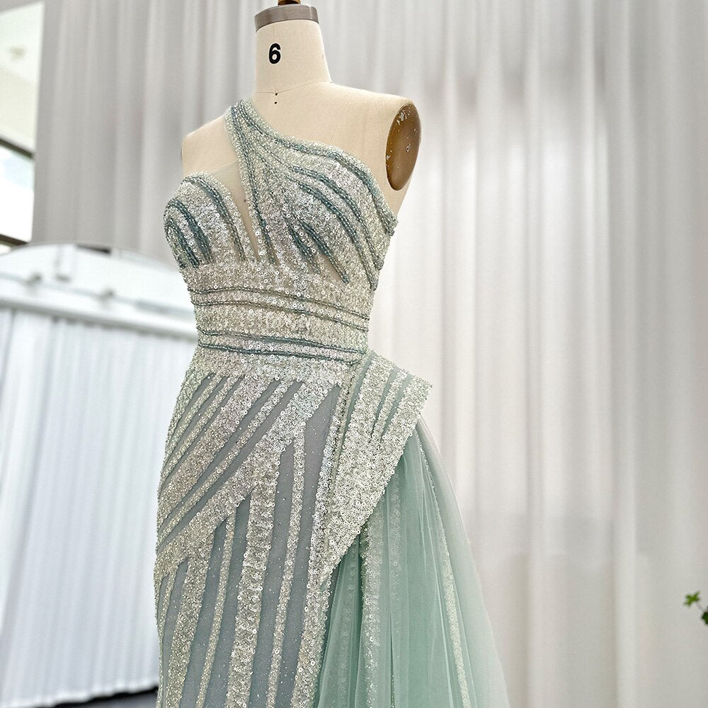 Luxury One Shoulder Mermaid Evening Dresses for Woman Wedding Party High Split Prom Formal Gowns - Image 16