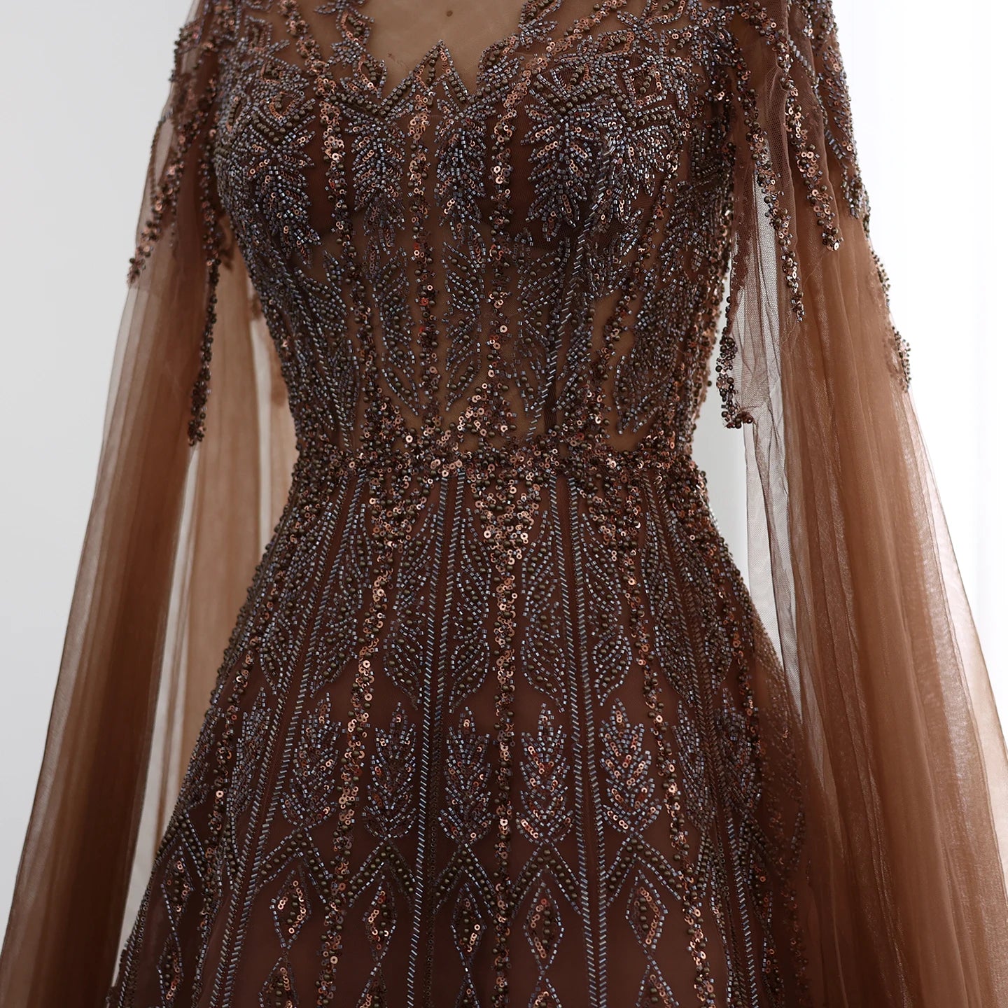 Blue Luxury Evening Dress with Cape Sleeves Brown Pink Wedding Formal Party Gowns - Image 10