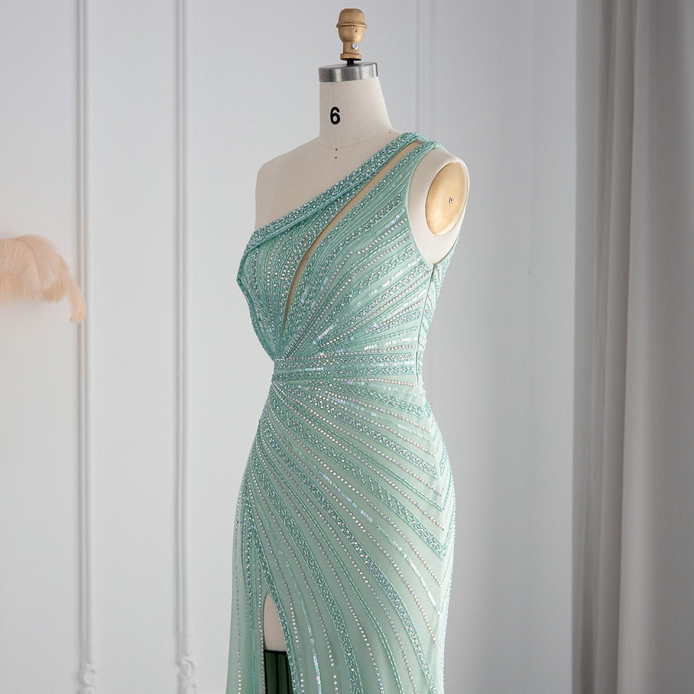Luxury One Shoulder Mermaid Evening Dresses for Wedding Party High Slit Long Prom Formal Gowns - Image 13