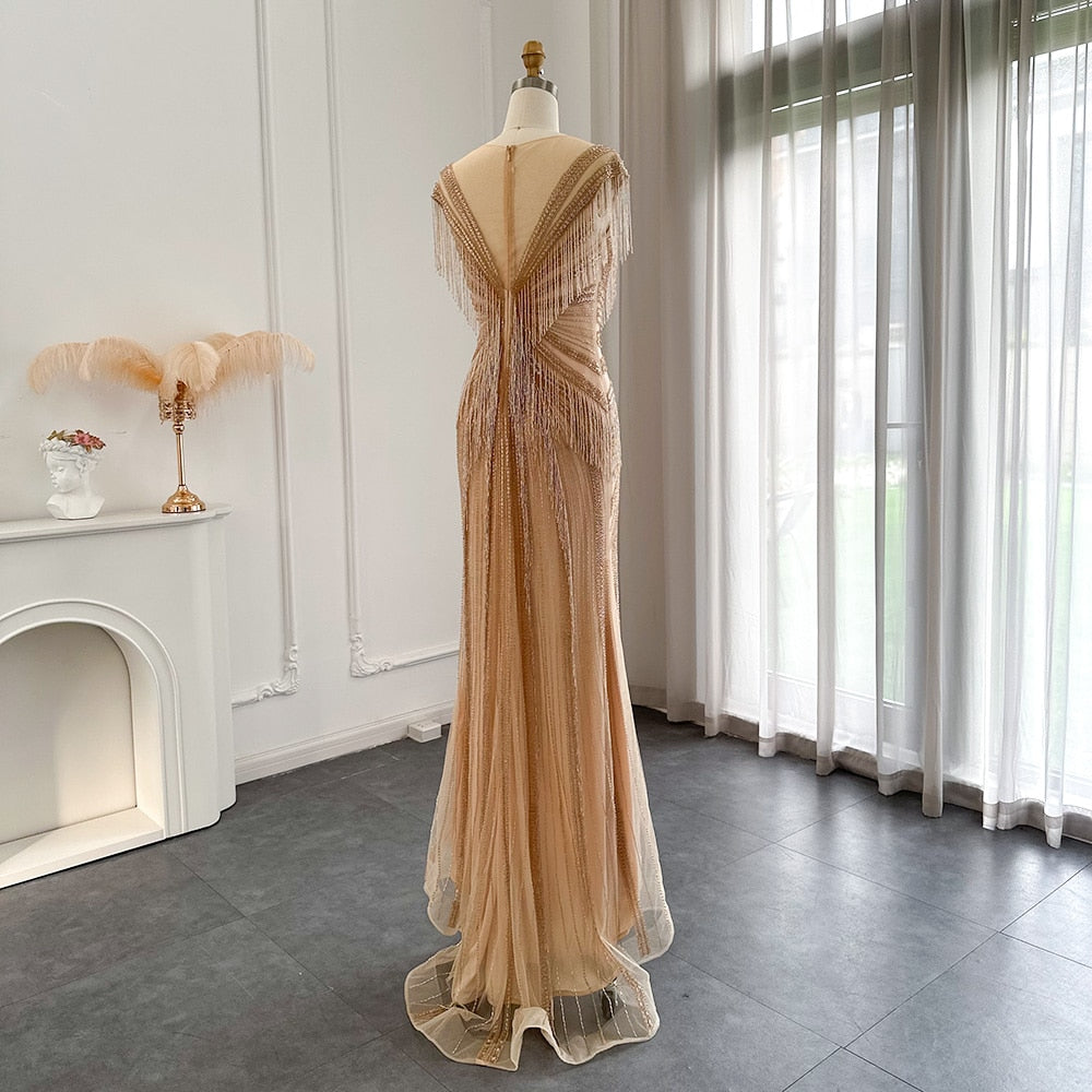 Heavy Beading Tassel Mermaid Evening Dress Luxury Wedding Party Gowns - Image 10