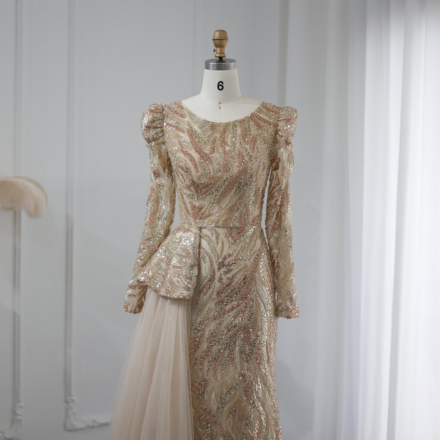 Luxury Mermaid Evening Dress Overskirt Long Sleeve Women Wedding Party - Image 10