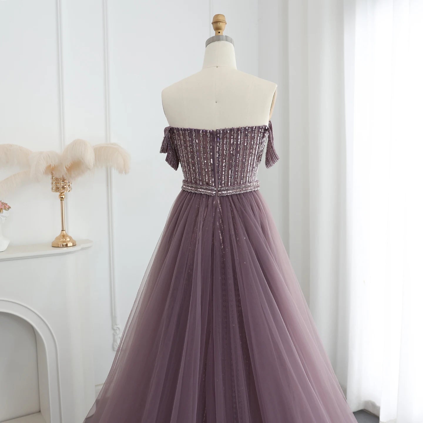 Luxury Beaded Evening Dresses with Overskirt Off Shoulder Women Wedding Formal Party Gowns - Image 6