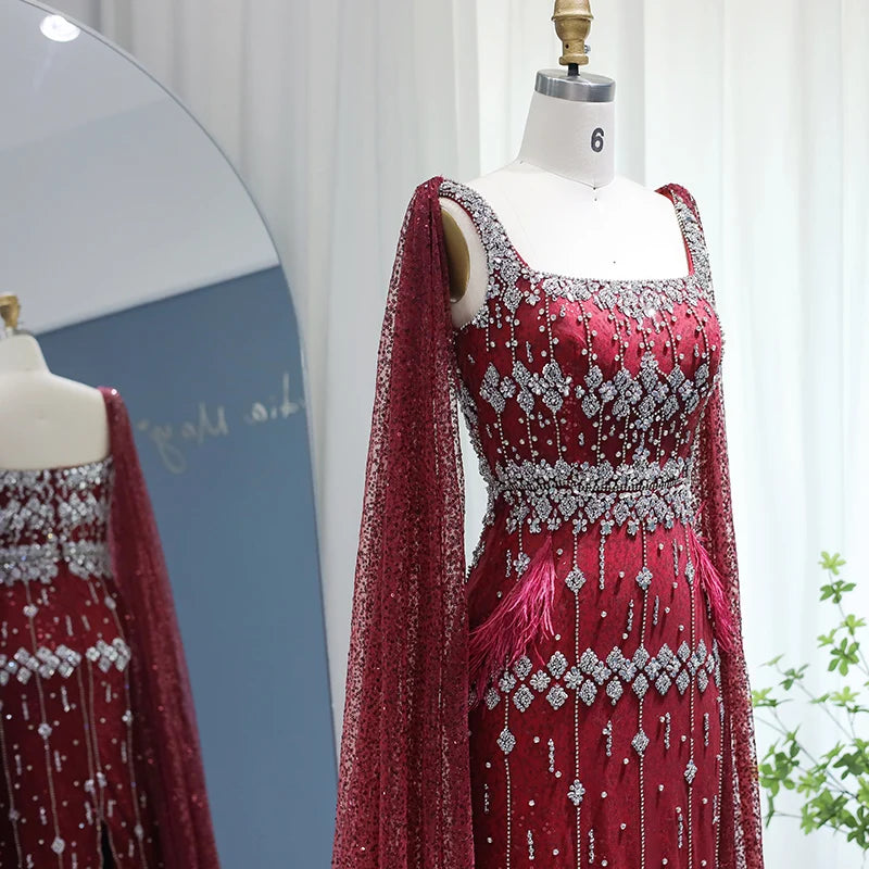 Mermaid Evening Dress with Cape Luxury Feather Formal Dresses for Women Wedding Party - Image 32