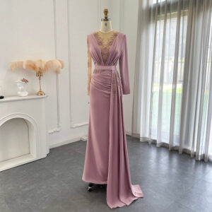 Mermaid Evening Dress with Overskirt Long Sleeve Luxury Women Wedding Guest Party Gown