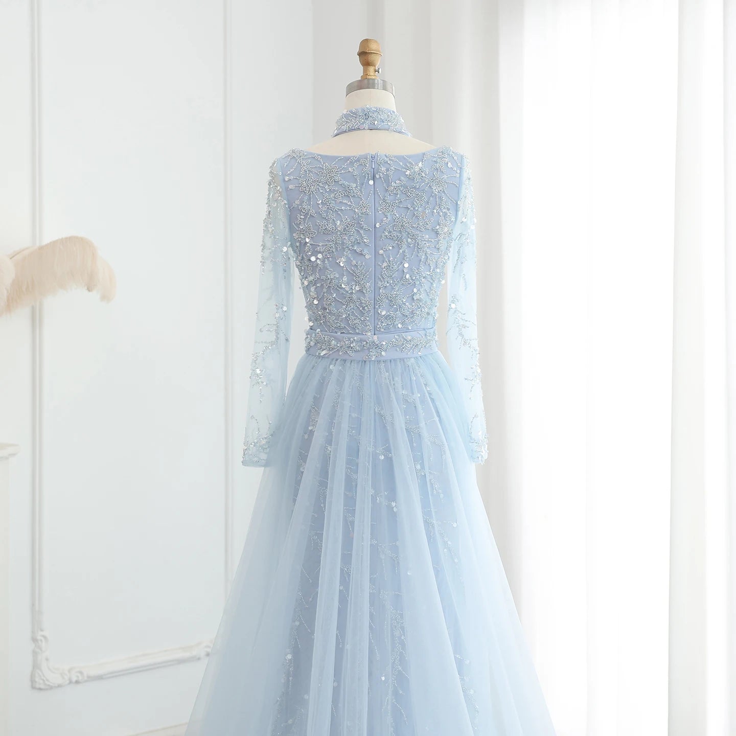 Luxury Beaded Mermaid Evening Dress with Overskirt Long Sleeves Women Wedding Party Gowns - Image 13
