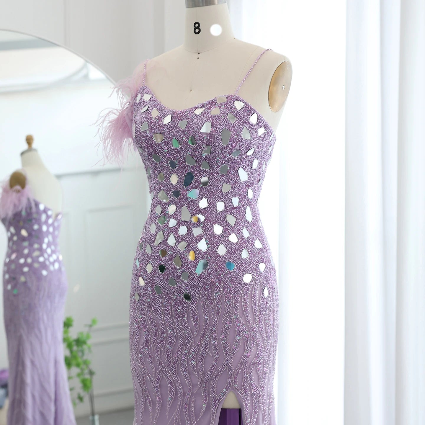 Luxury Beaded Feather Mermaid Silver Nude Evening Dress for Women Wedding Party Elegant Dubai Formal Prom Gown - Image 21