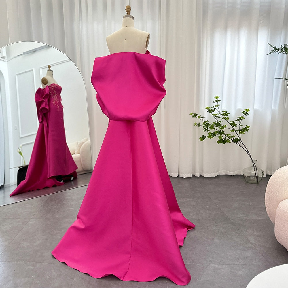 Fuchsia Mermaid Luxury Evening Dresses with Cape Shawl Long Wedding Party Guest Gowns - Image 13