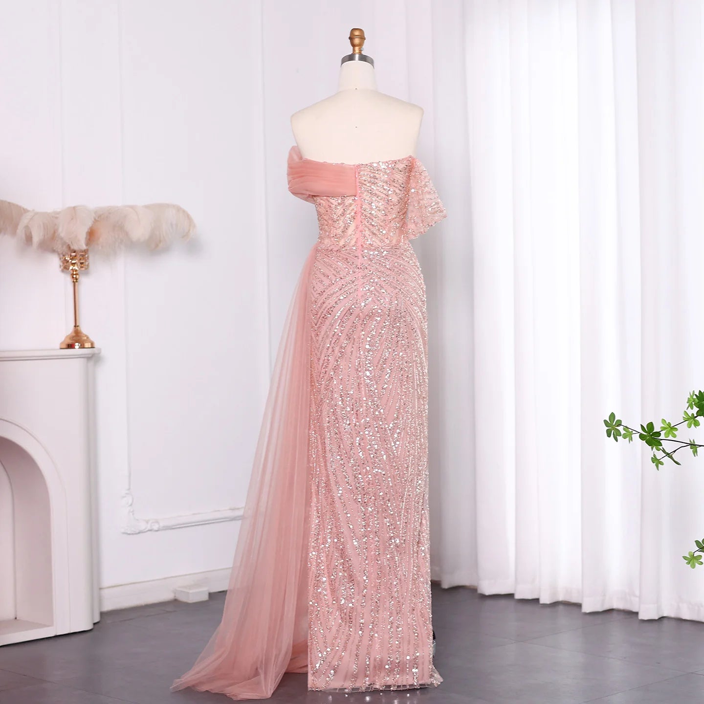 Blush Pink Off Shoulder Elegant Evening Dress for Women Wedding Luxury Party Gowns - Image 5