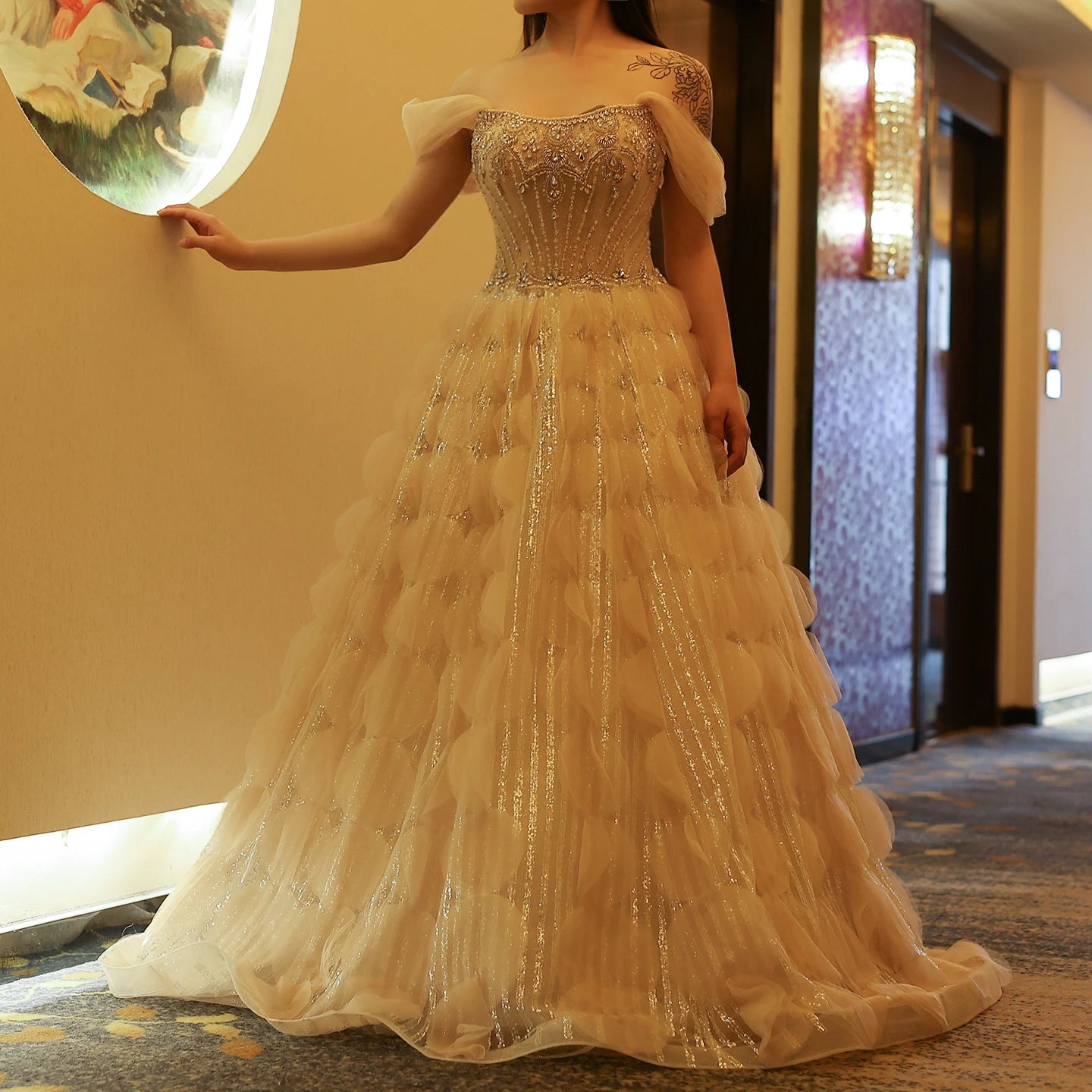 Crystal Princess Ball Gown Blush Pink Ruffles Evening Dress for Women Wedding Engagement Party Dress - Image 6
