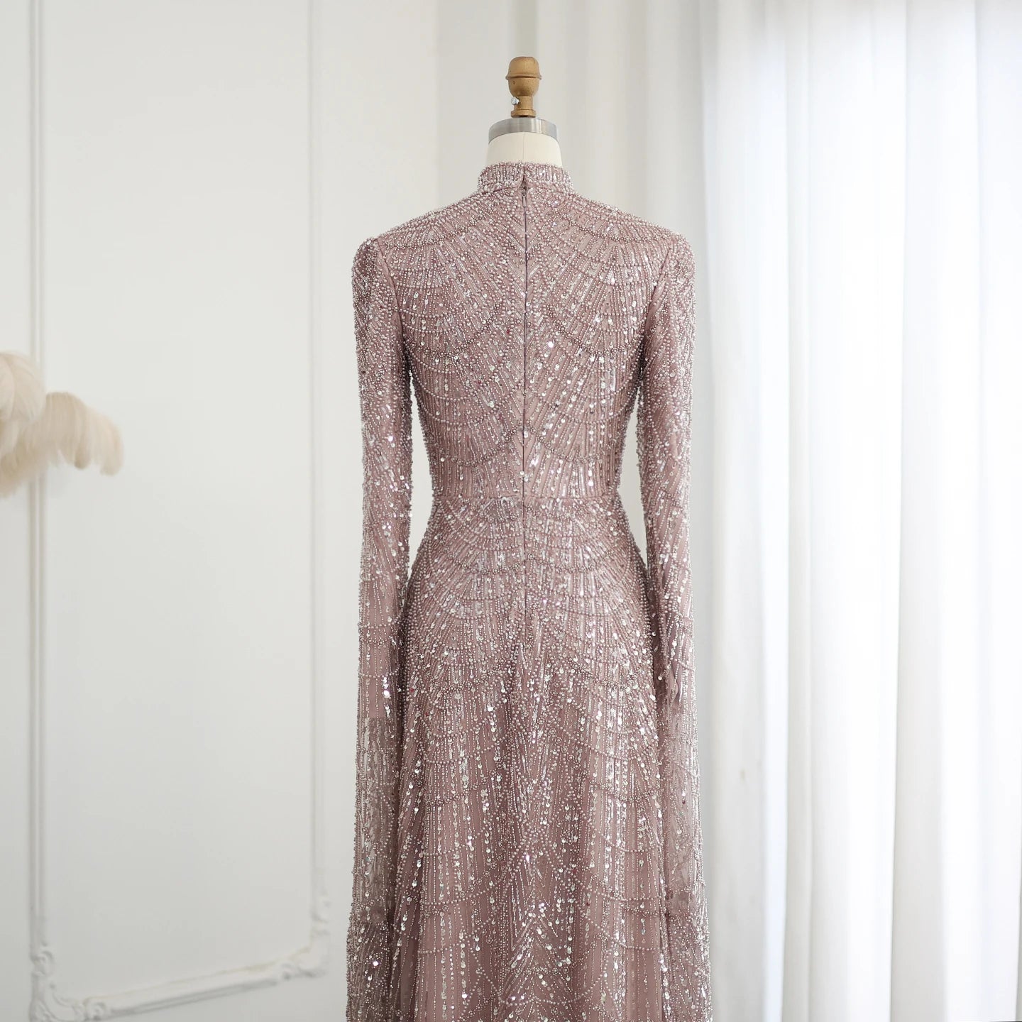 Sage Green Muslim Evening Dresses with Cape Sleeves High Neck for Arabic Women Wedding Party - Image 19