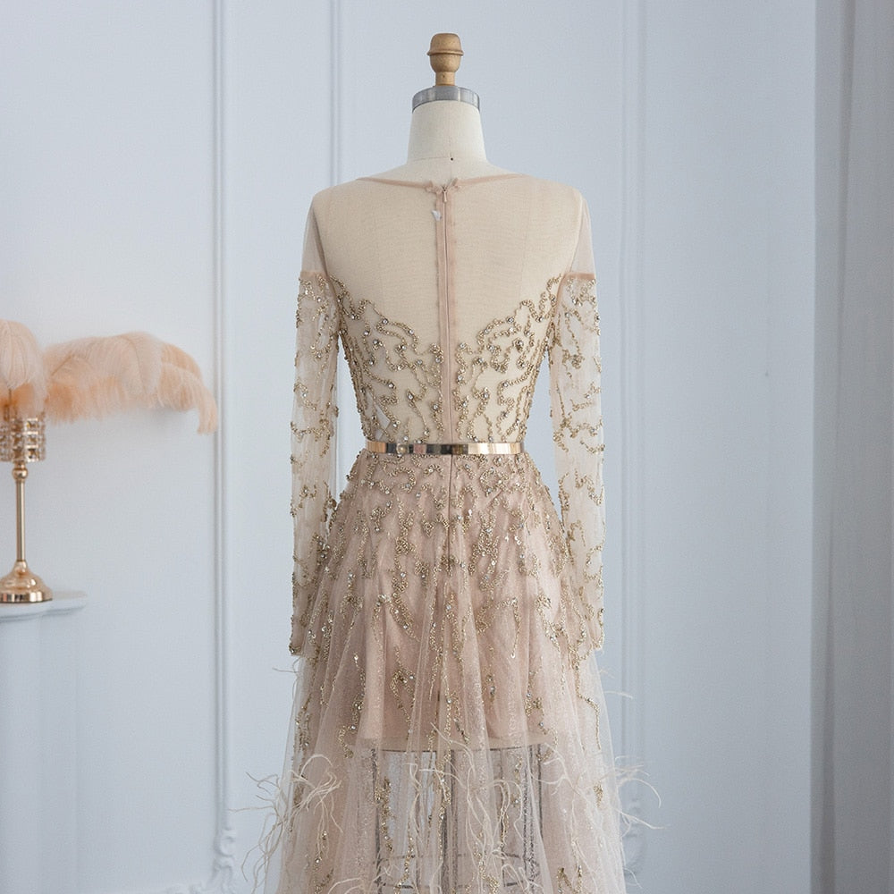 Luxury Feathers High Low Evening Dresses for Wedding Party Short Front Long Back Homecoming Dress - Image 8