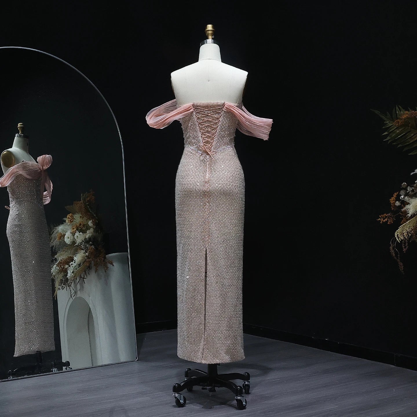 Elegant Off Shoulder Chic Blush Pink Evening Dress Luxury Embroidery For Women Wedding Party - Image 5