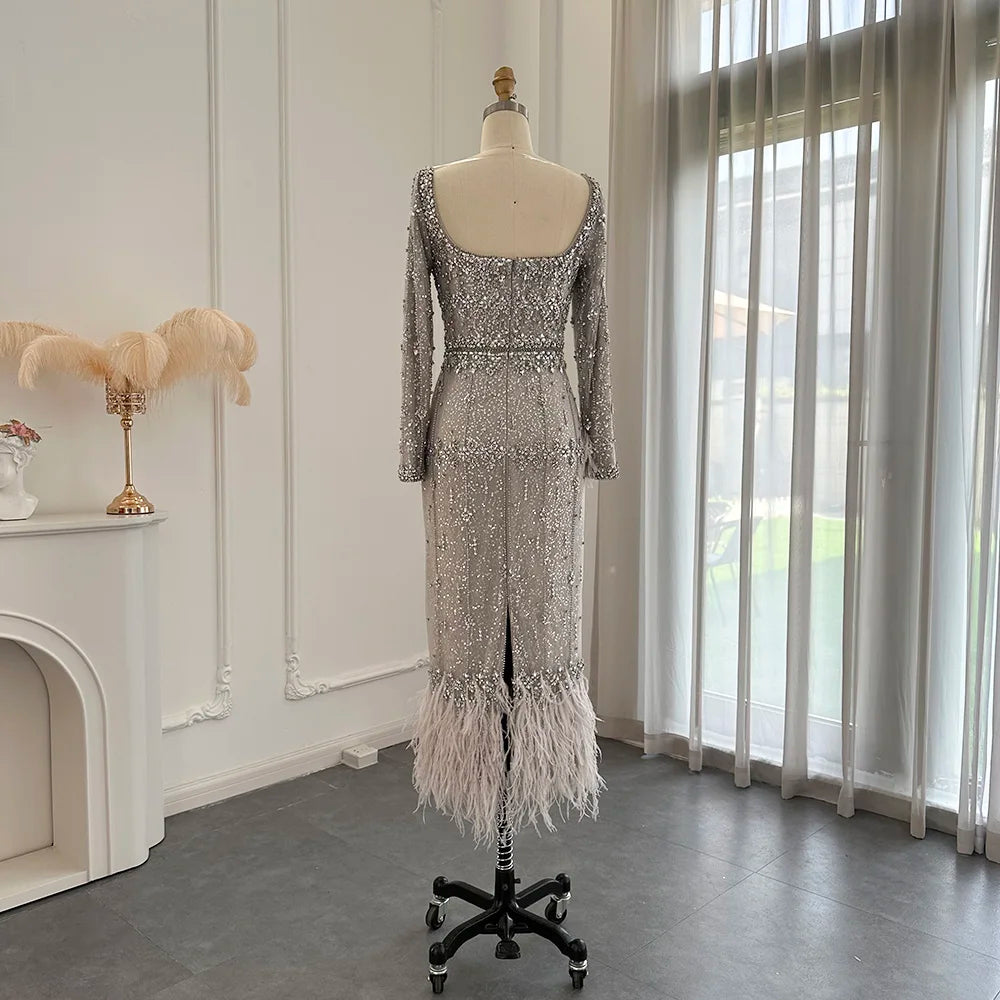 Mermaid Evening Dress with Cape Luxury Feather Formal Dresses for Women Wedding Party - Image 55