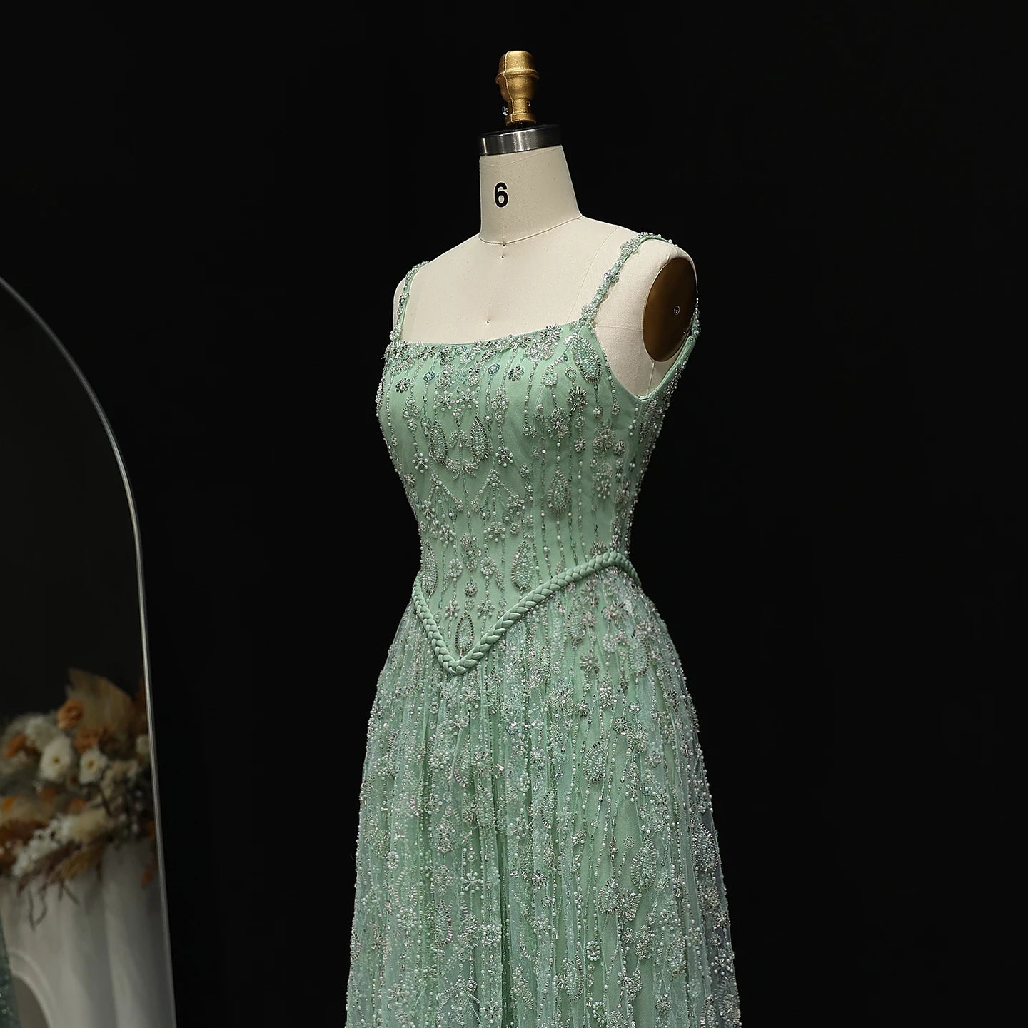 Elegant Sage Green Luxury Evening Dress for Women Wedding Party Spaghetti Straps New - Image 3