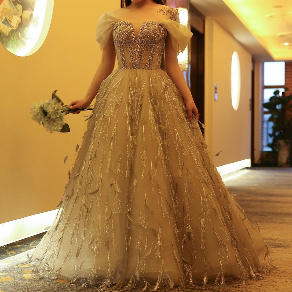 Sparkling Silver Tassel Ball Gown Princess Evening Dresses for Women Engagement Wedding Party Gowns