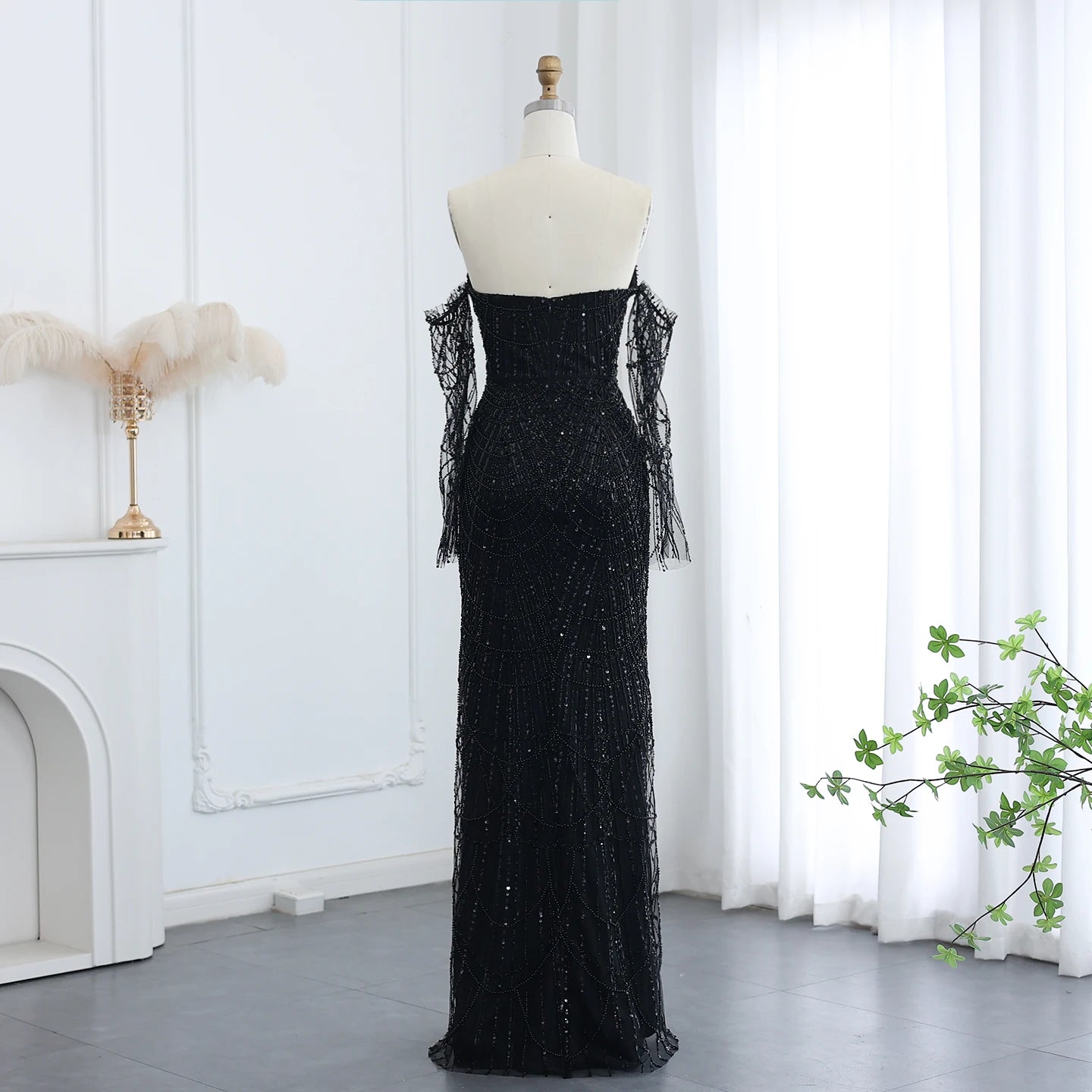Beads Black Mermaid Long Sleeve Arabic Evening Dress for Women Party Formal Dress Dubai Prom Dress - Image 7