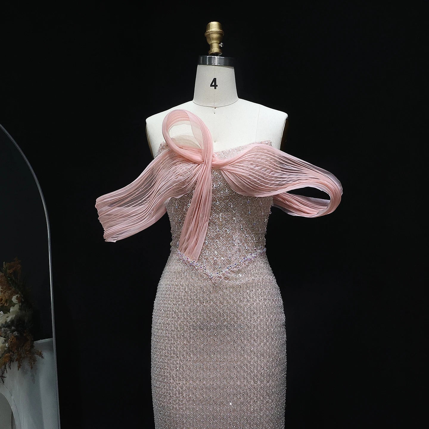 Elegant Off Shoulder Chic Blush Pink Evening Dress Luxury Embroidery For Women Wedding Party - Image 2