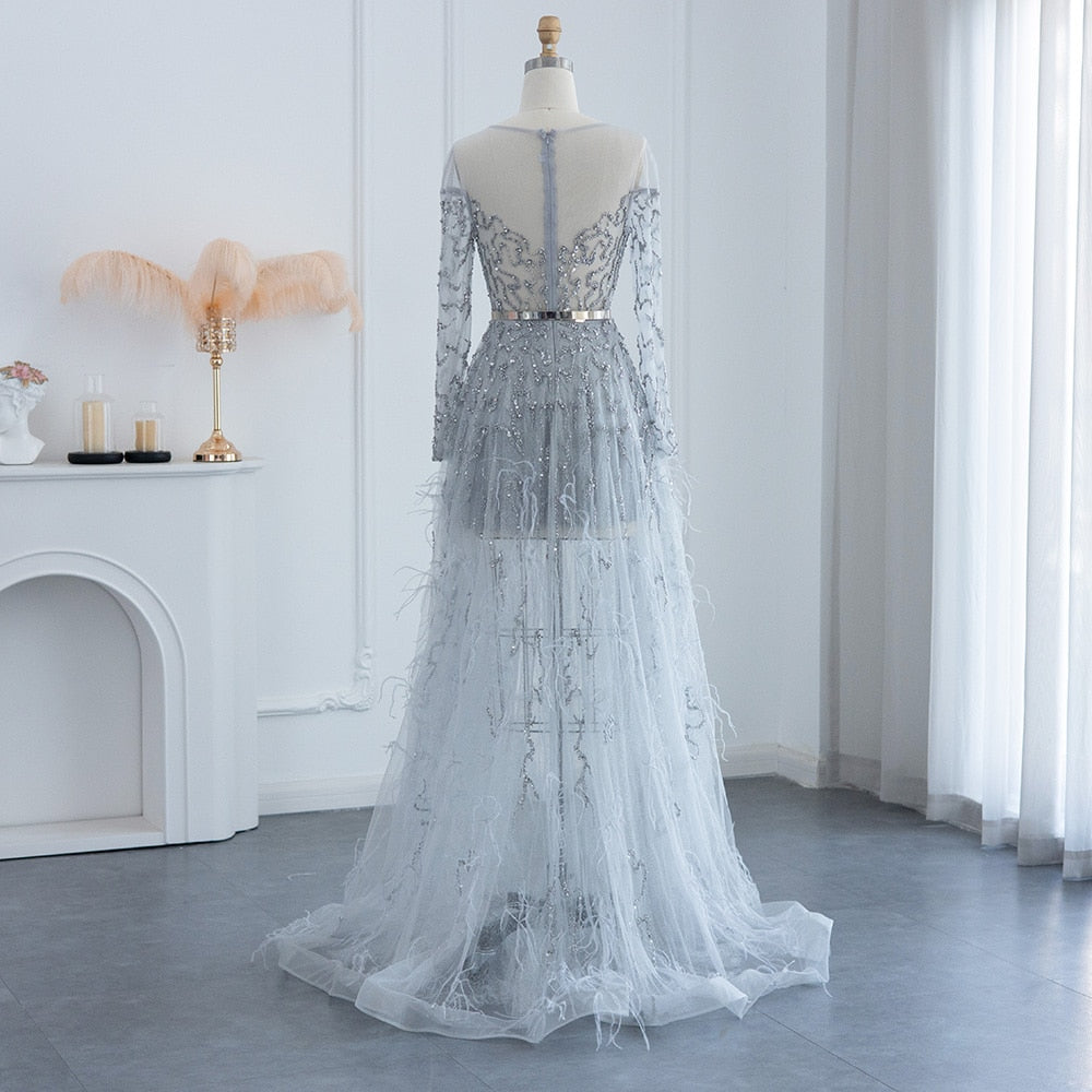 Luxury Feathers High Low Evening Dresses for Wedding Party Short Front Long Back Homecoming Dress - Image 12