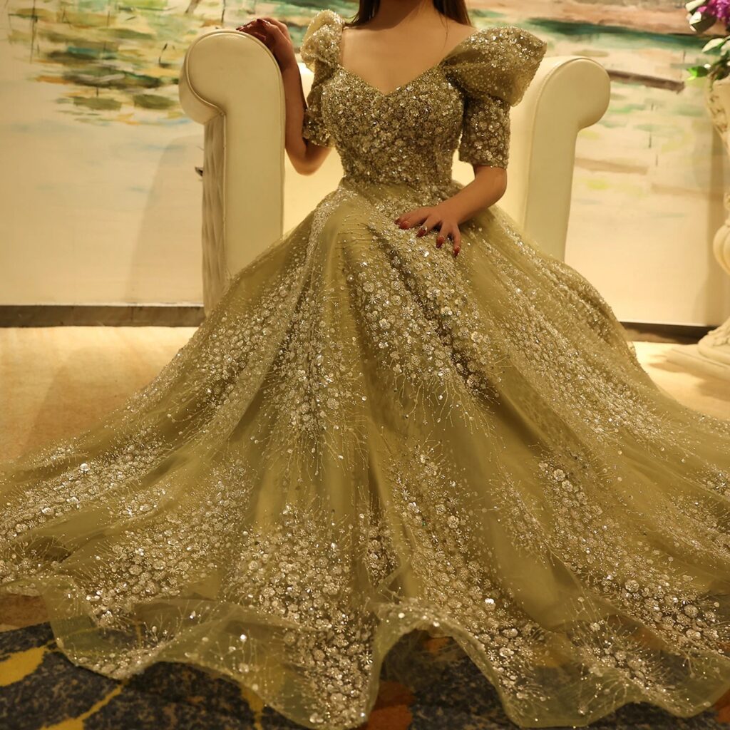 Glitter Lime Green Luxury Evening Dress for Women Wedding Engagement Women Formal Party Gowns