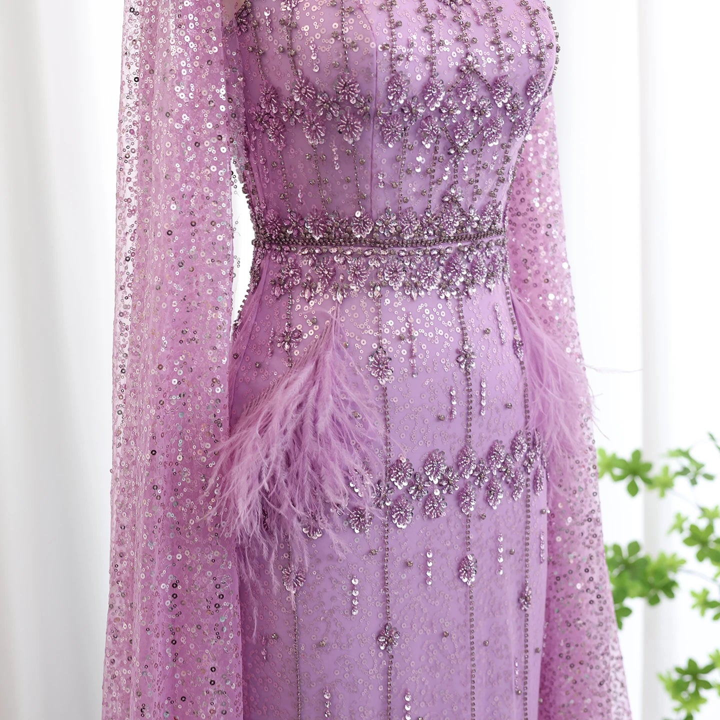 Mermaid Evening Dress with Cape Luxury Feather Formal Dresses for Women Wedding Party - Image 17