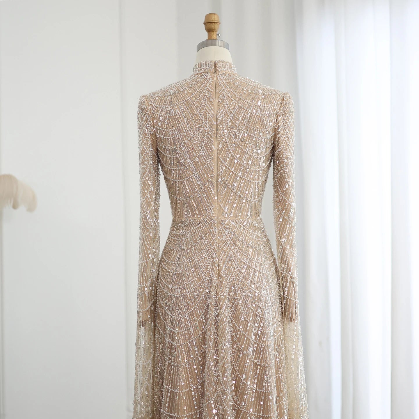 Sage Green Muslim Evening Dresses with Cape Sleeves High Neck for Arabic Women Wedding Party - Image 13