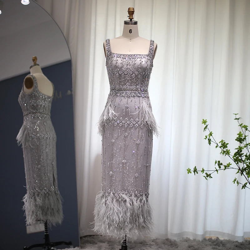Mermaid Evening Dress with Cape Luxury Feather Formal Dresses for Women Wedding Party - Image 20
