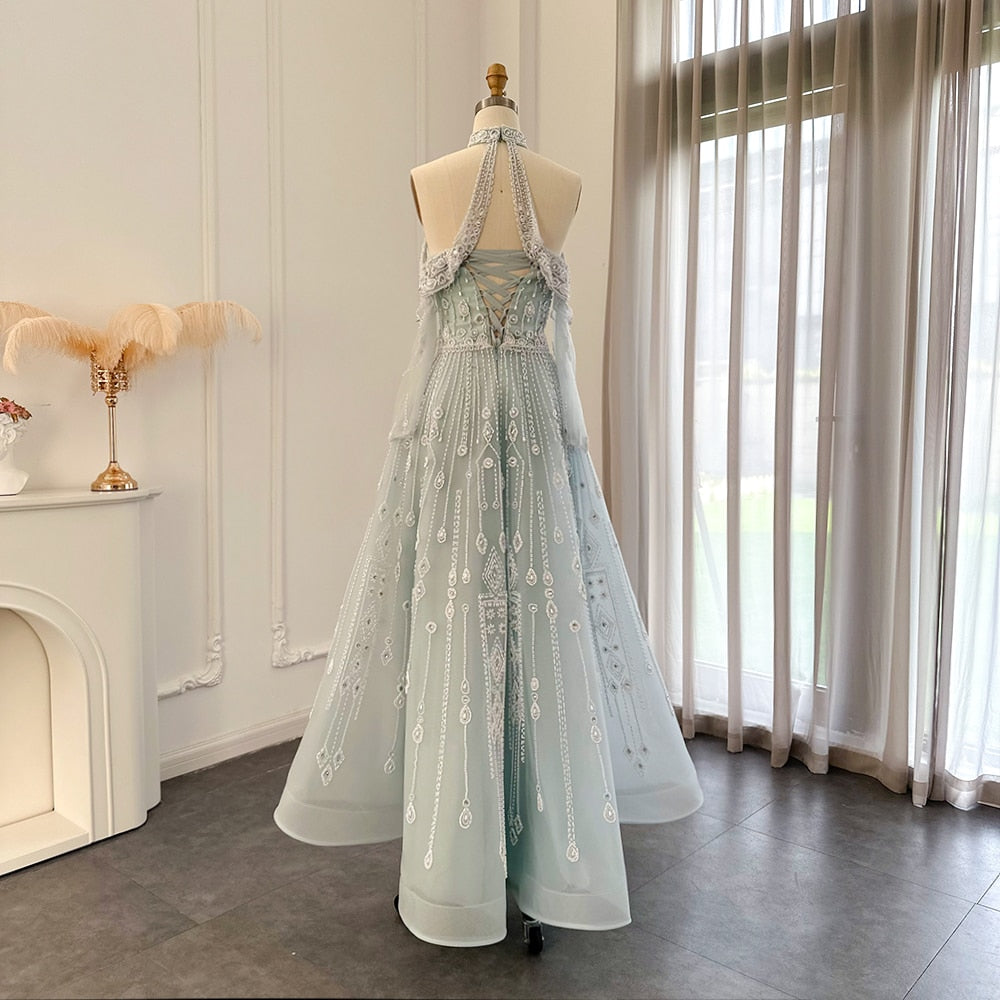 Luxury Light Blue Evening Dress for Wedding Elegant Off Shoulder Beaded Formal Party Gowns - Image 7