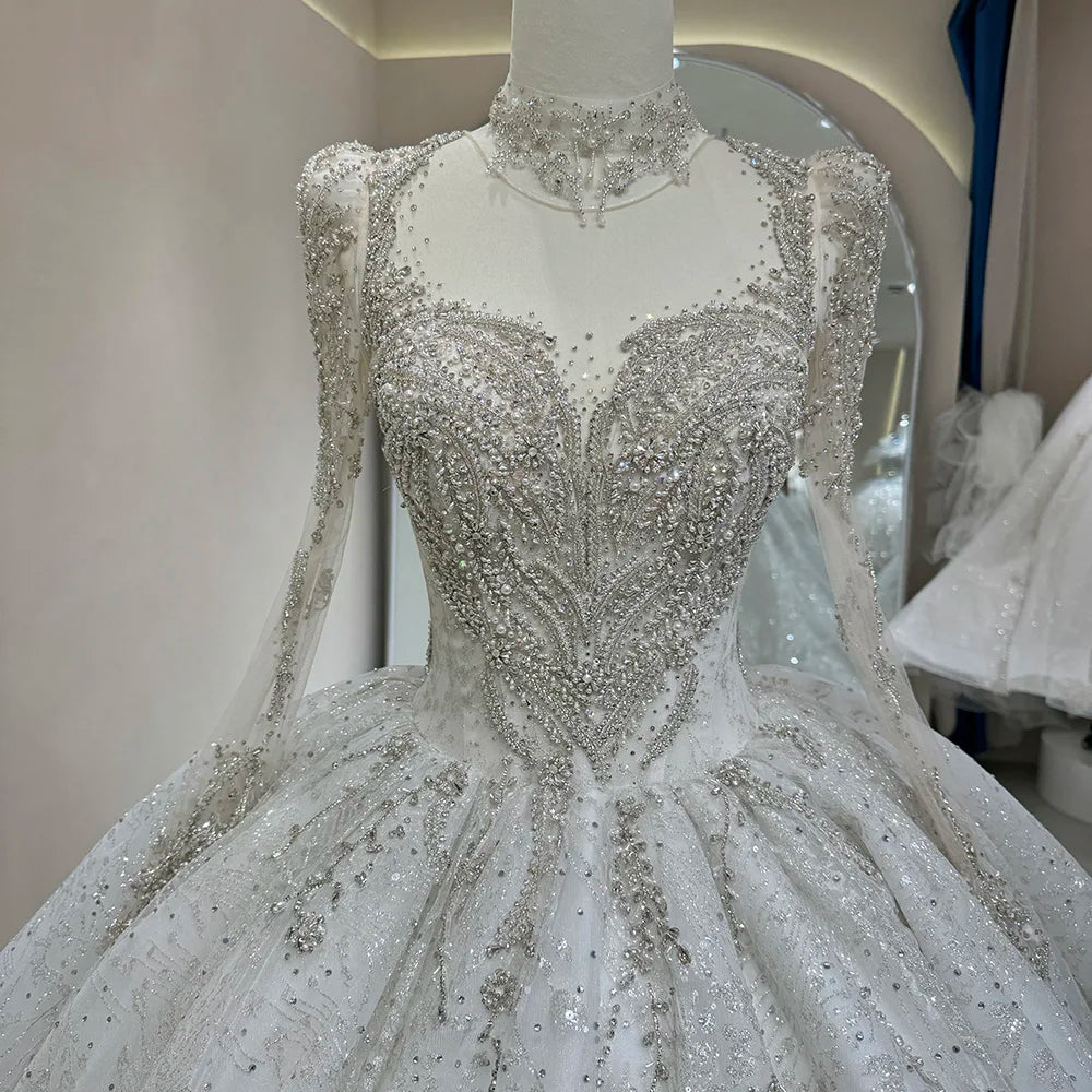 Classic Long Sleeve Empire Puffy Women's Gowns Dresses For Wedding day - Image 3