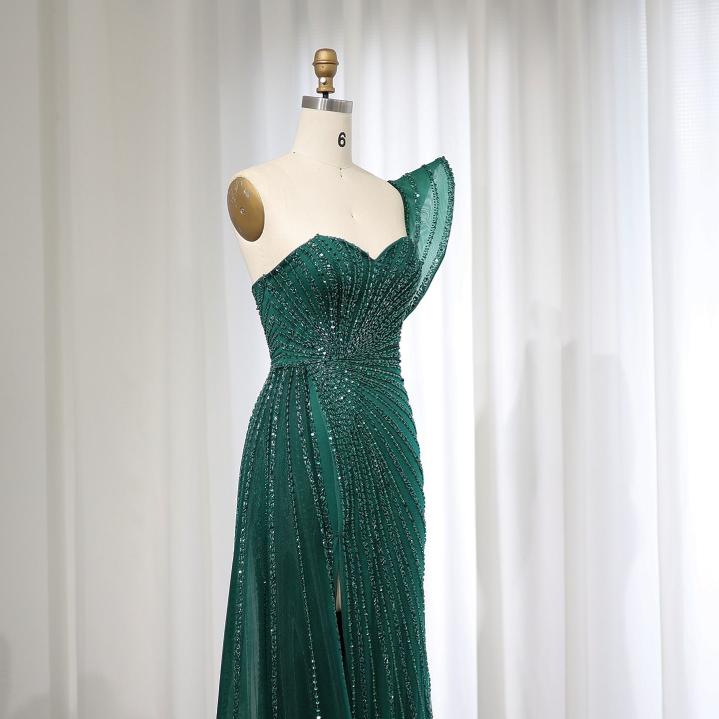 One Shoulder Mermaid Evening Dresses for Women Wedding Party High Slit Long Prom Formal Gowns - Image 16
