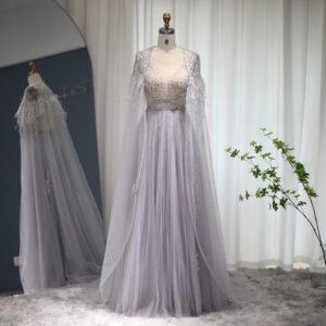 Luxury Evening Dresses with Feather Cape Shawl For Wedding Party
