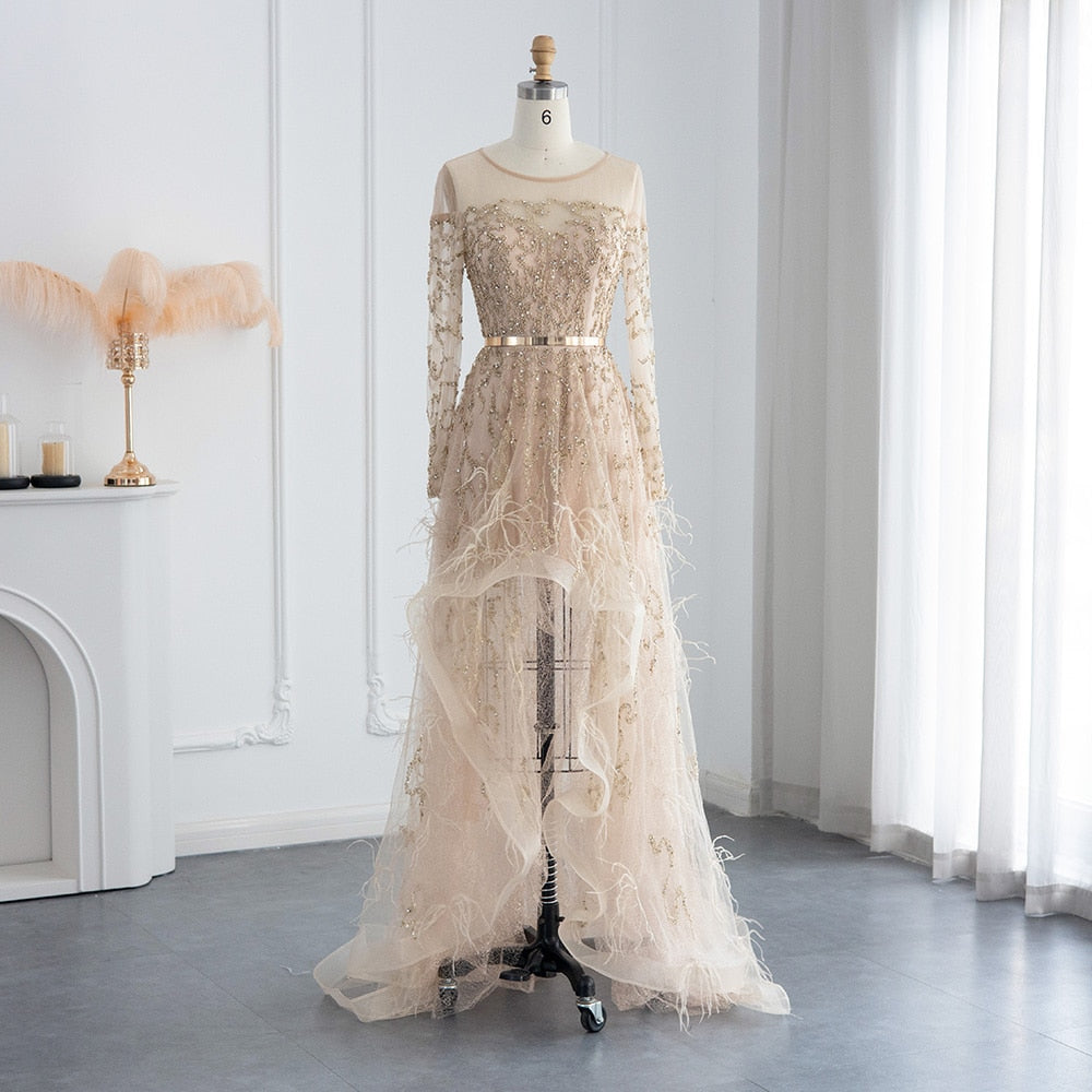 Luxury Feathers High Low Evening Dresses for Wedding Party Short Front Long Back Homecoming Dress - Image 4