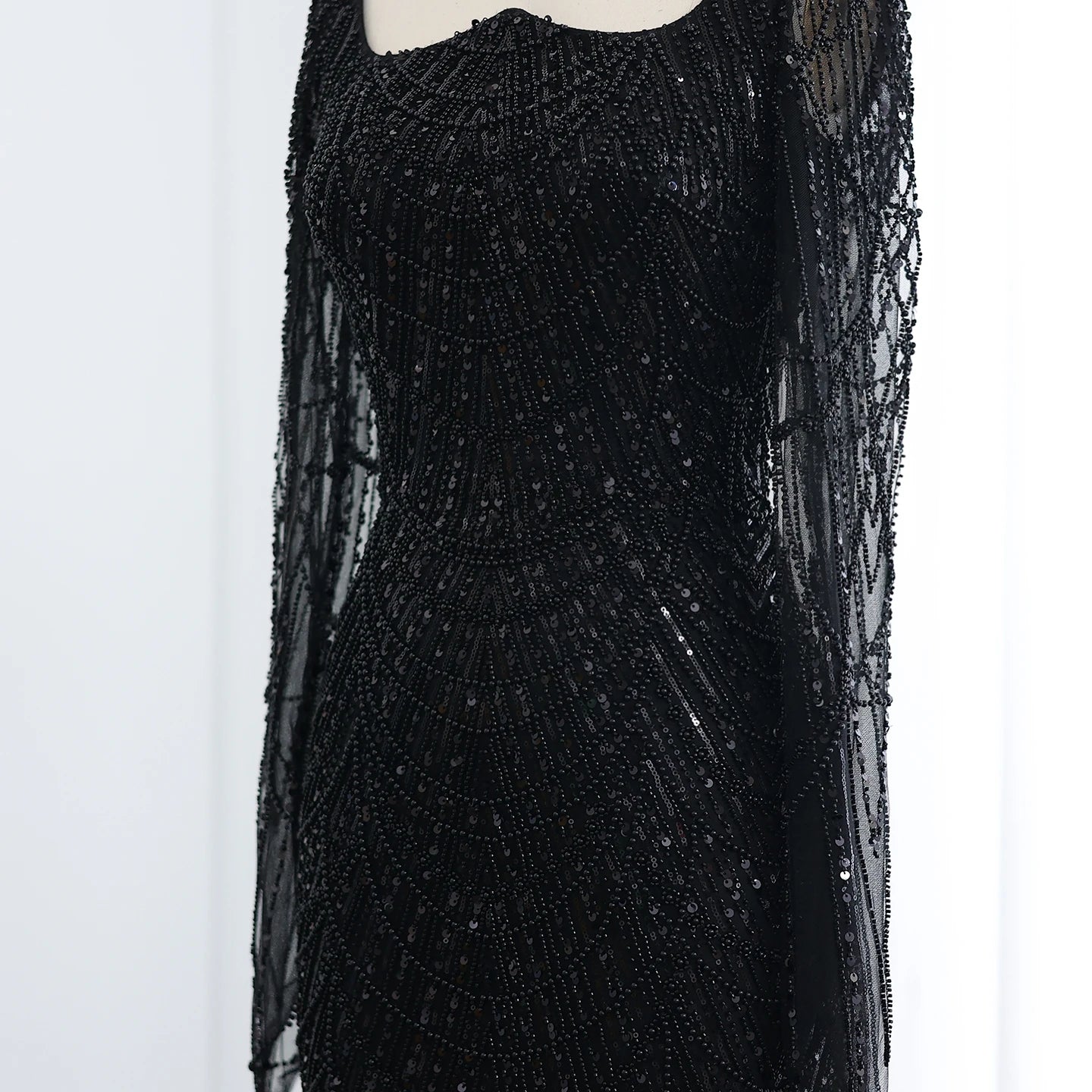 Beads Black Mermaid Long Sleeve Evening Dress for Women Champagne Formal Dresses Prom Dress - Image 6