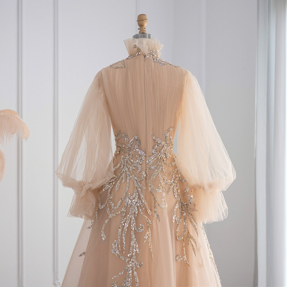 Champagne Long Sleeve Evening Dresses Luxury Midi Short Formal Gowns for Wedding Party - Image 10