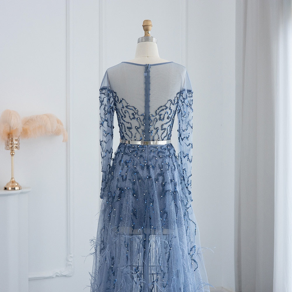 Luxury Feathers High Low Evening Dresses for Wedding Party Short Front Long Back Homecoming Dress - Image 18