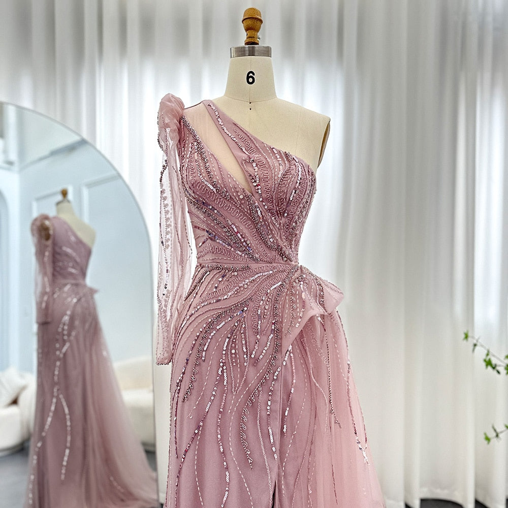 Luxury One Shoulder Mermaid Evening Dresses with Overskirt Elegant Woman Wedding Party Gowns - Image 4