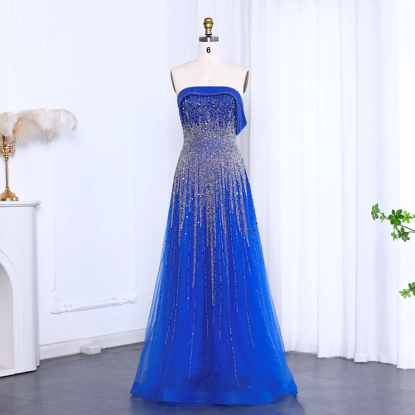 Turquoise Blue Luxury Evening Dress Elegant Off Shoulder Long Fuchsia Wedding Party Gown - Image 2