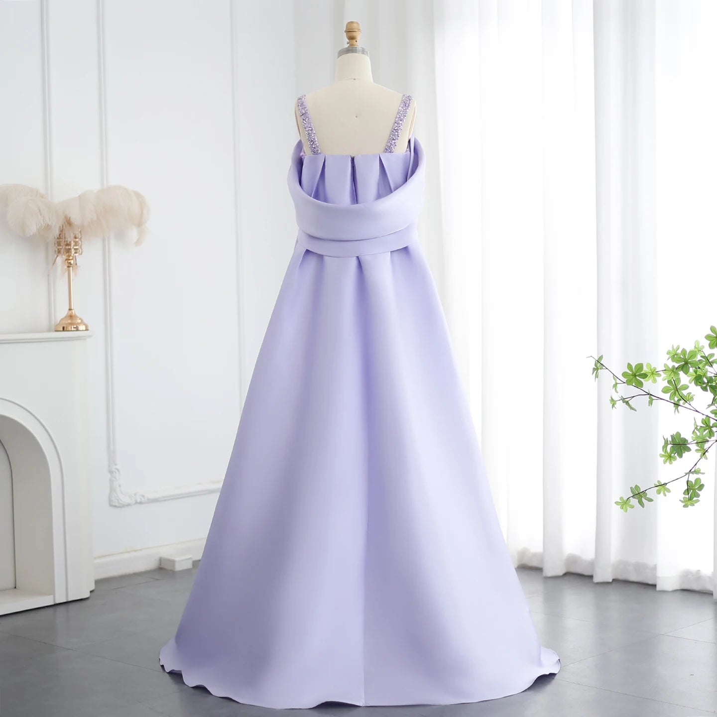 Lilac Off Shoulder Lilac Evening Dresses with Cape Luxury Beaded Women Wedding Party Gowns - Image 3