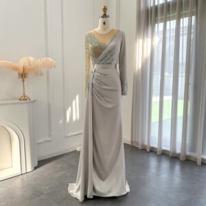 Luxury Sage Green Satin Mermaid Evening Dress for Women Wedding Party Elegant V-Neck Formal Dress