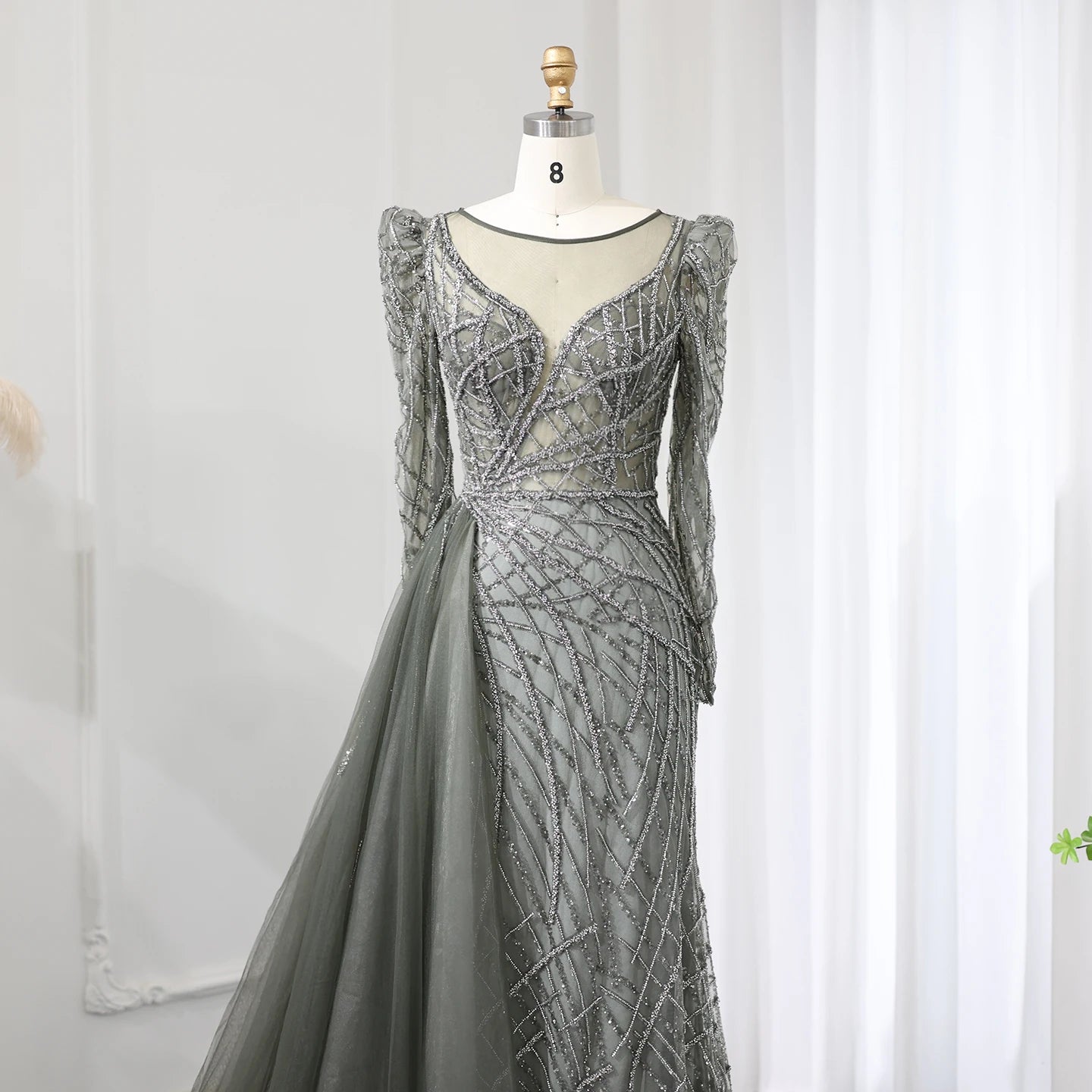 Luxury Mermaid Beaded Evening Dresses with Overskirt 2024 Plus Size Women Wedding Party Gown - Image 9