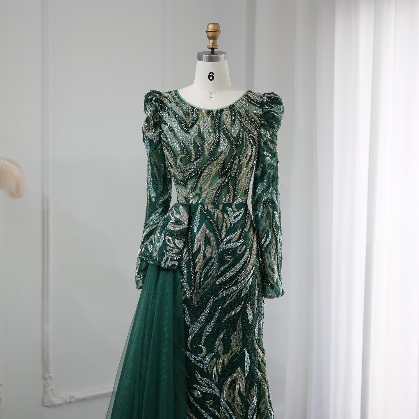 Luxury Mermaid Evening Dress Overskirt Long Sleeve Women Wedding Party - Image 4