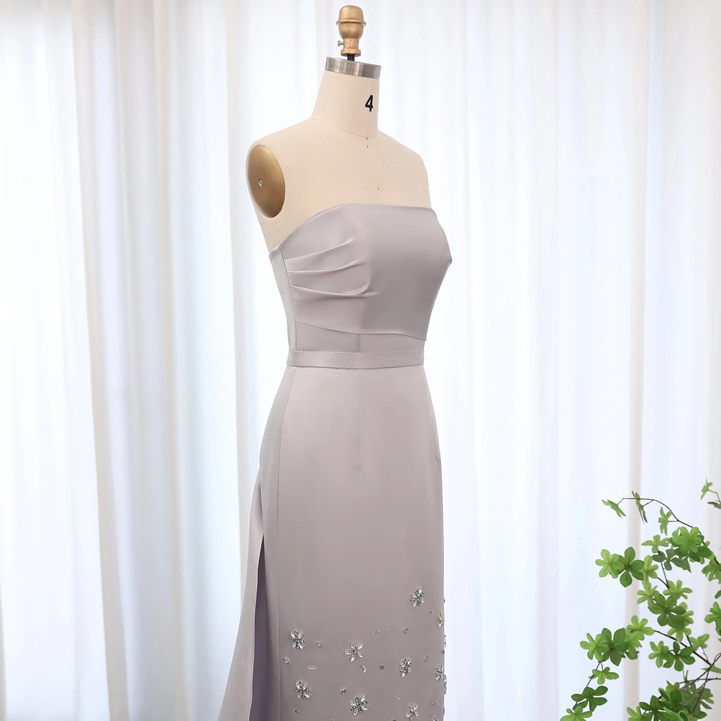 Luxury Crystal Gray Arab Evening Dress for Women Wedding Midi Formal Party Gowns with Train Ankle Length - Image 4