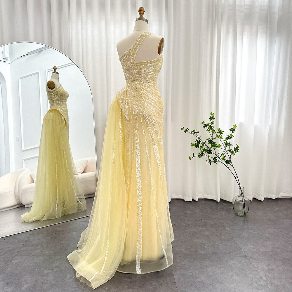 Luxury One Shoulder Mermaid Evening Dresses for Woman Wedding Party High Split Prom Formal Gowns - Image 7