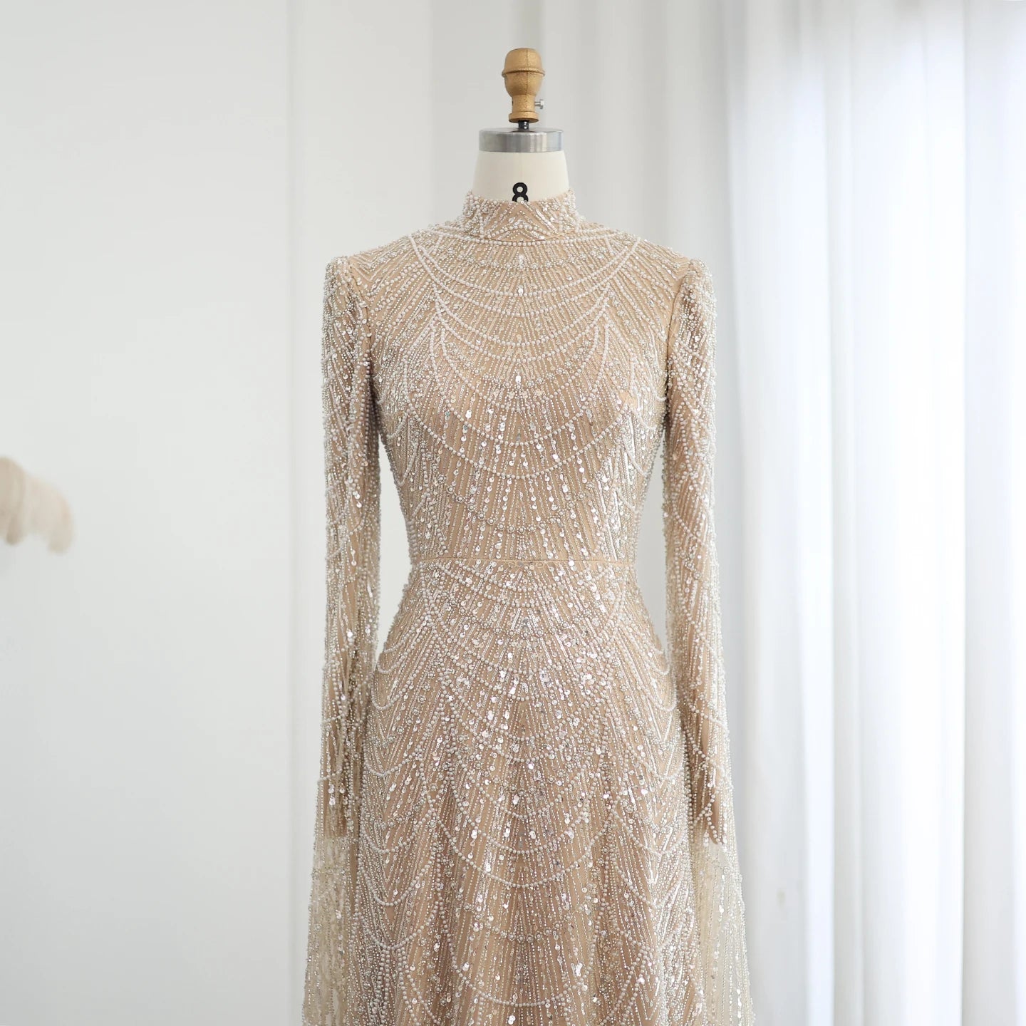 Sage Green Muslim Evening Dresses with Cape Sleeves High Neck for Arabic Women Wedding Party - Image 5