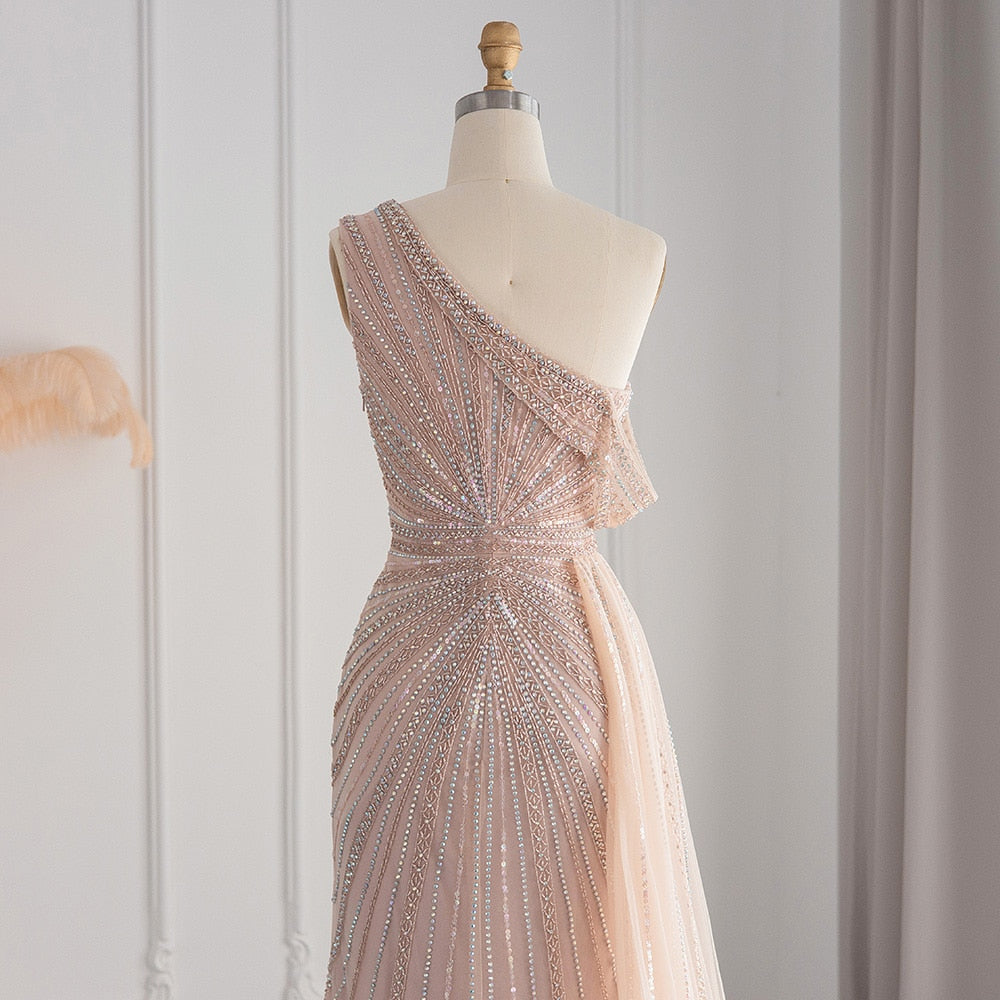 Luxury One Shoulder Mermaid Evening Dresses for Wedding Party High Slit Long Prom Formal Gowns - Image 9