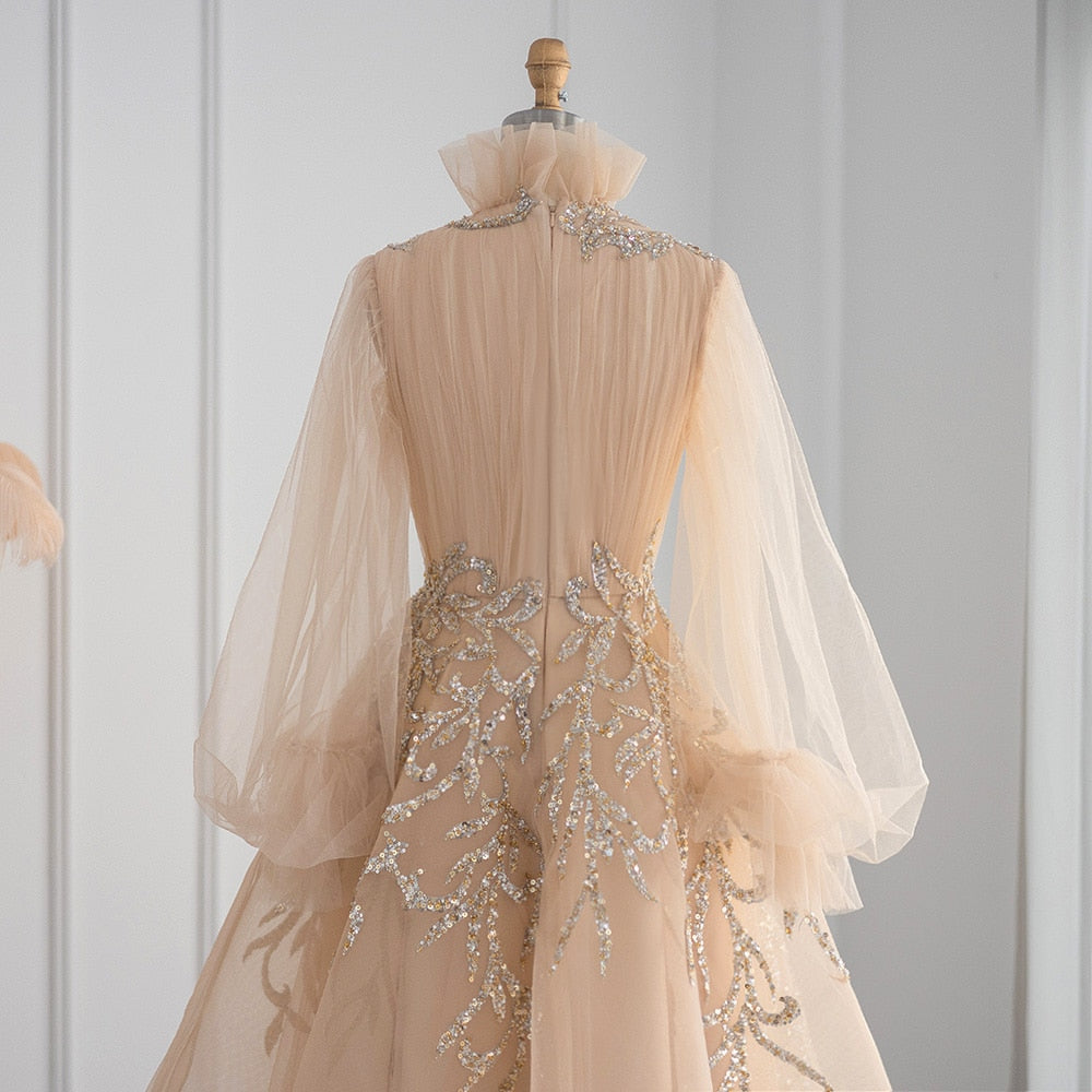 Champagne Long Sleeve Evening Dresses Luxury Midi Short Formal Gowns for Wedding Party - Image 15