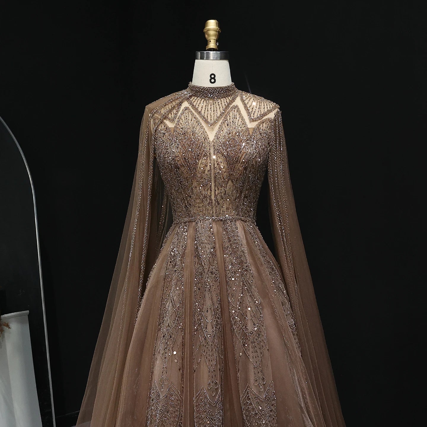 Luxury Pink Evening Dress with Cape Sleeves Brown Women Wedding Party Gowns - Image 9